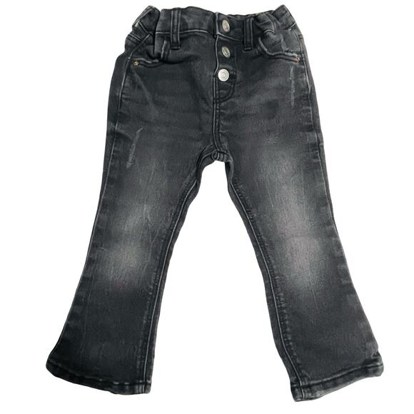 Zara Girls 18-24 Month Black Denim Jeans Flare Bottoms New - Picture 1 of 5